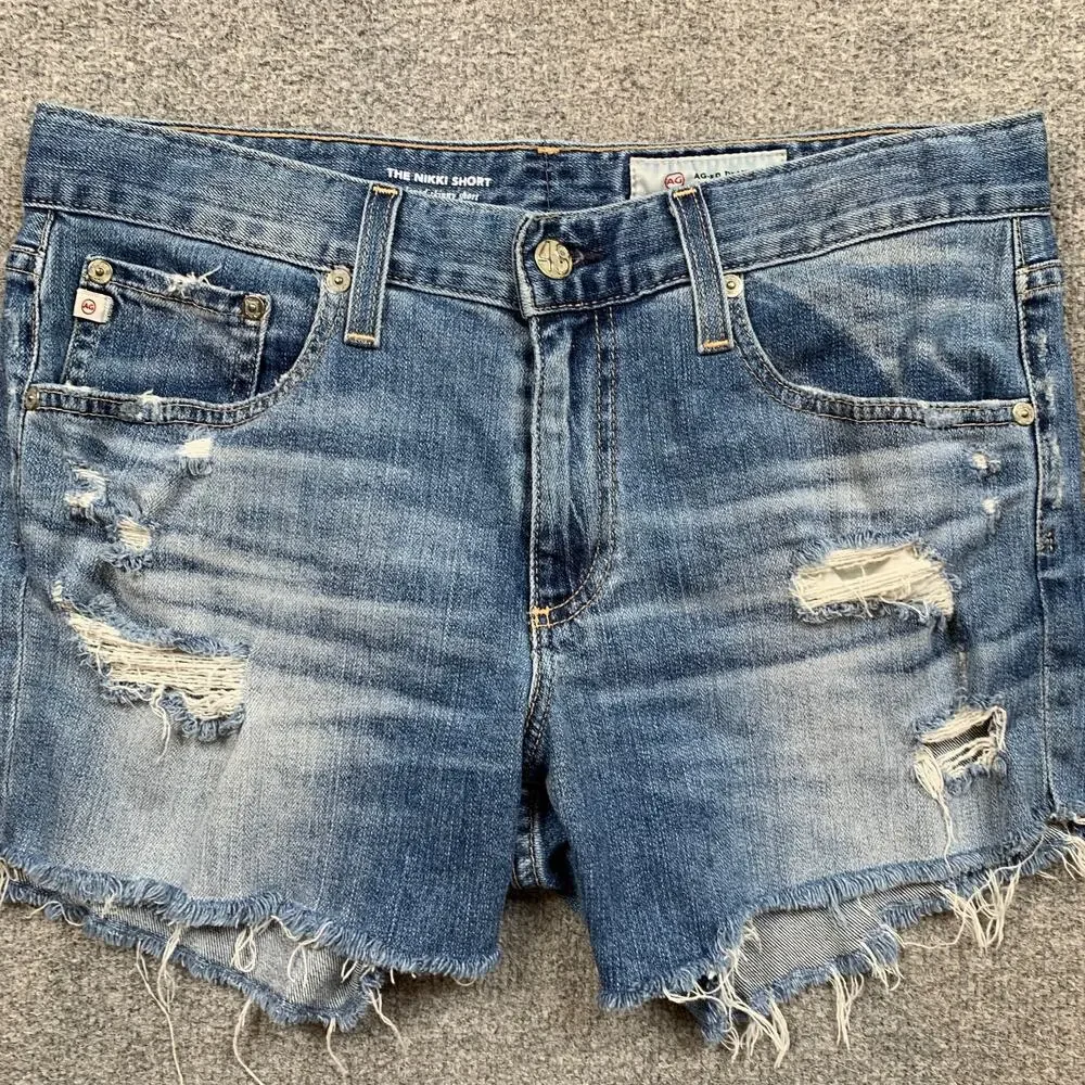 Adriano Goldschmied Shorts Womens 29 Nikki Relaxed Skinny Distressed Raw Hem AG